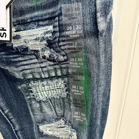 Rue21 Men's Skinny Jeans - Blue with Green and Red Details - Picture 2 of 7